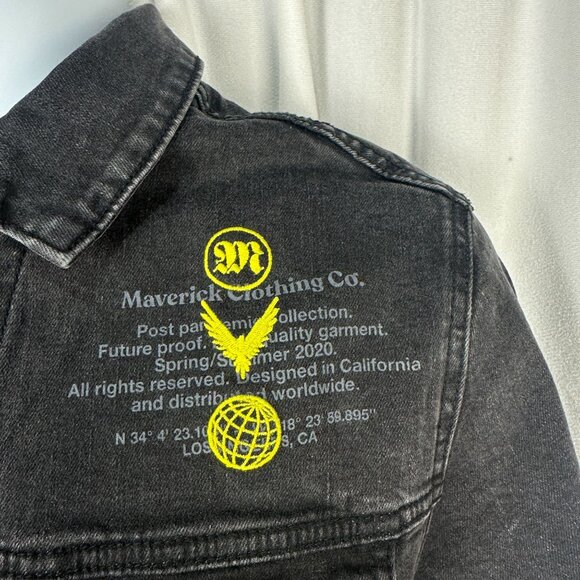 Maverick Clothing Co. Black Denim Jacket With Yellow Embroidery Small - Picture 2 of 7